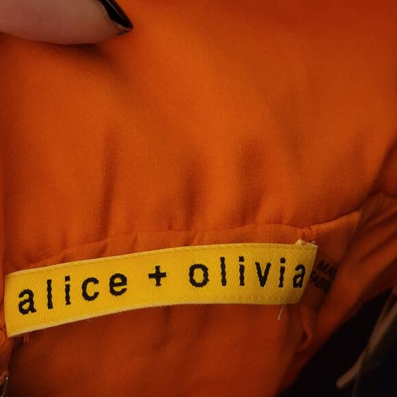 Alice + Olivia Cynthia Draped Tulip Skirt Dress Sunset Orange Silk LRG $400 NWT‎ - Picture 14 of 16